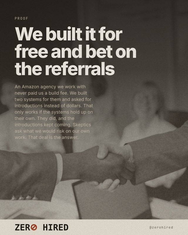 Zero Hired Instagram post: We built it for free and bet on the referrals